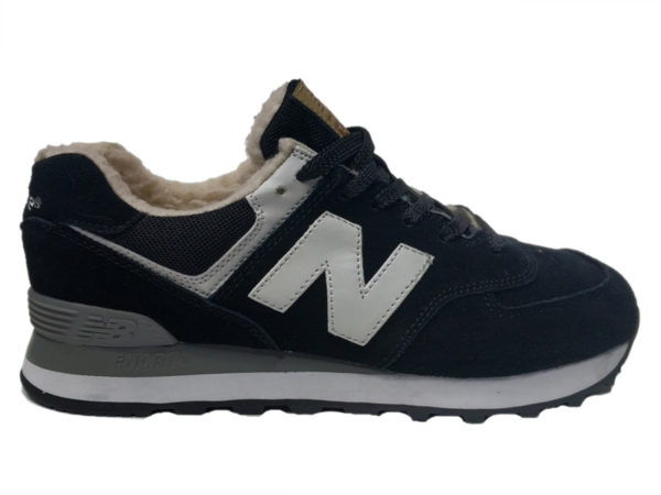 New Balance 574 на меху черные с бело-серым (35-46)