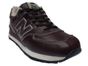 Зимние New Balance 574 Leather коричневые с белым - фото спереди