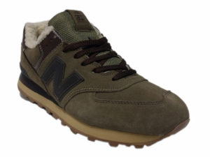 Зимние New Balance 574 Suede болотные с коричневым и серым