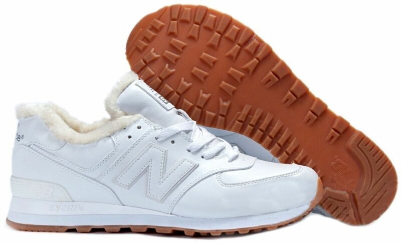 Зимние NEW BALANCE 574 с мехом кожаные белые (36-45)