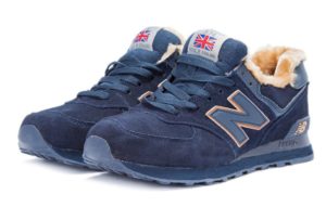 Зимние NEW BALANCE 574 с мехом замша черные с желтым (40-45)