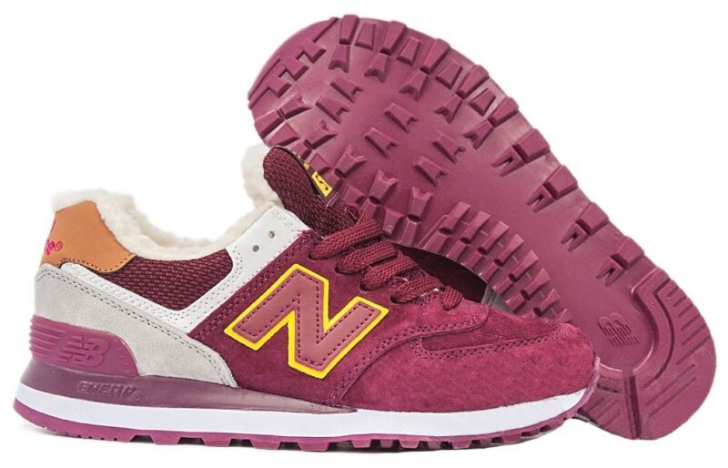 Зимние NEW BALANCE 574 с мехом замша бордовые (35-39)