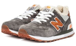 Зимние NEW BALANCE 574 с мехом замша серые (35-39)