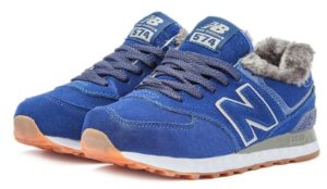 Зимние NEW BALANCE 574 с мехом замша синие с серым (35-39)