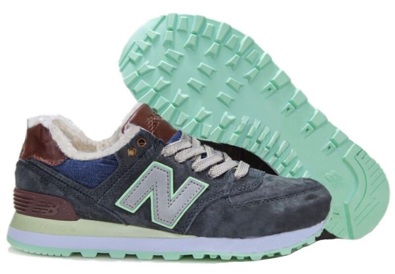 Зимние NEW BALANCE 574 с мехом замша темно-синие (35-39)