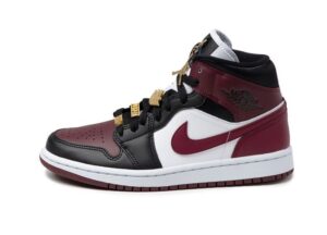 Nike Air Jordan 1 Mid SE Black Dark Beetroot бордово-черно-белые кожаные (35-39)