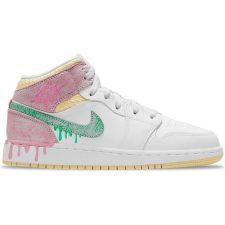 Nike Air Jordan 1 Mid GS Paint Drip белые с розовым кожаные женские (35-39)