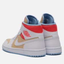 Nike Air Jordan 1 Mid SE бежево-белые с красным кожаные женские (35-39)