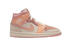 Nike Air Jordan 1 Retro Mid Apricot Orange розовые с бежевым кожа-нубук женские (35-39)