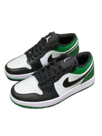 Nike Air Jordan 1 Low белые с зеленым и черным кожаные женские (35-39)