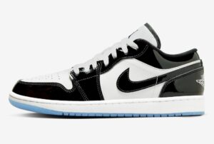 Nike Air Jordan 1 Low SE GS 'Concord' белые с черным кожаные лакированные мужские-женские (40-44)